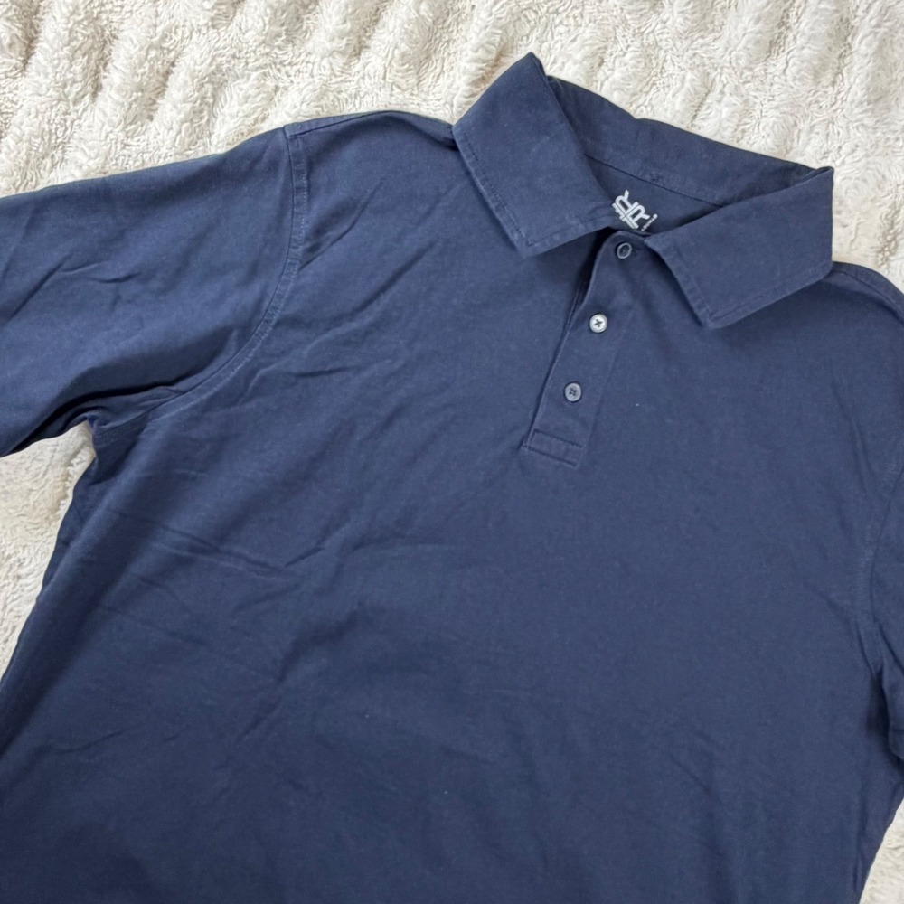 R&R Casual Mens Navy Blue Organic Cotton Short Sleeve Polo Shirt Large